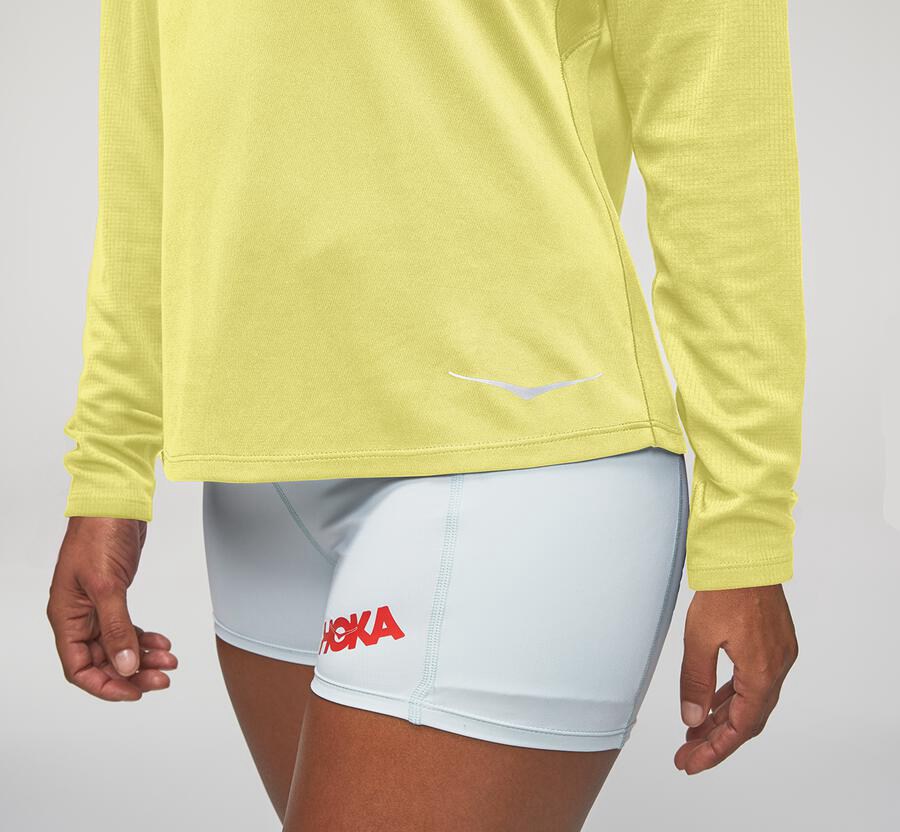 Top Hoka One One Mujer - Performance Largos Sleeve - Amarillo - BCT648573